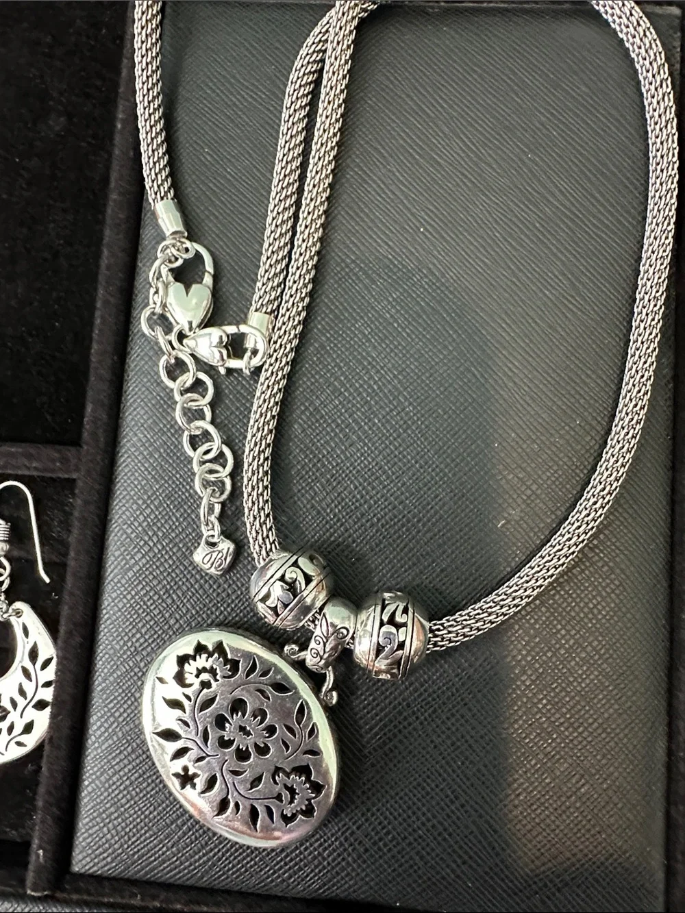 Brighton Silver Filigree Pendant Necklace and Hoop Earrings Set